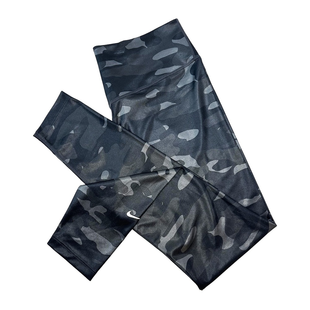 NIKE Dri-Fit Shiny Metallic Camo High Rise Leggings • Large • black gray